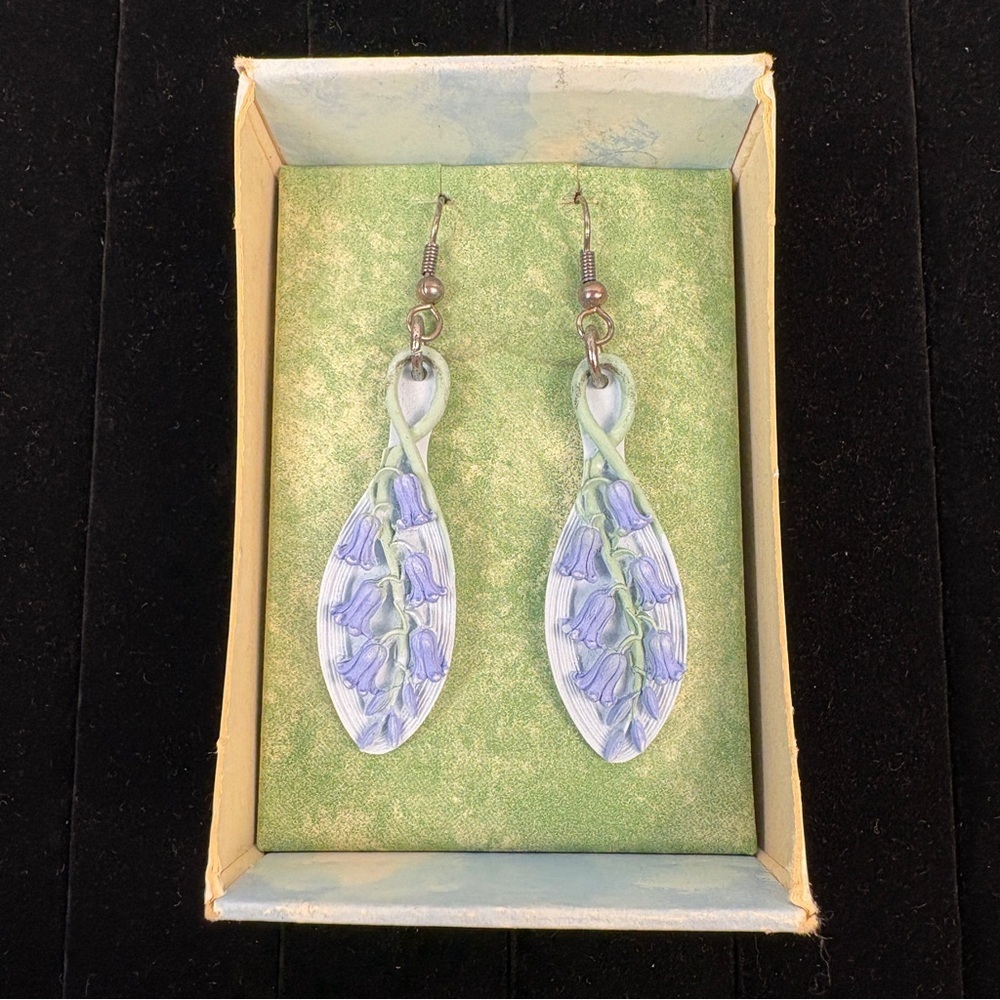 Handmade Polymer Clay Bluebell Flower Dangle Cottagecore Earrings